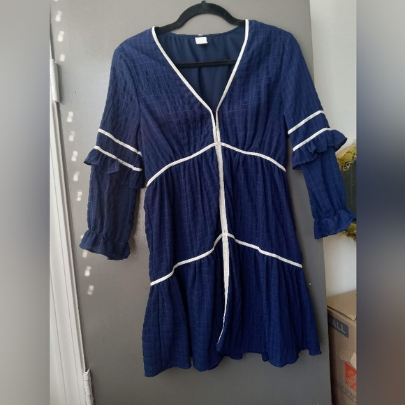 ále by alessandra navy and white dress xs textured and structured - Picture 4 of 6